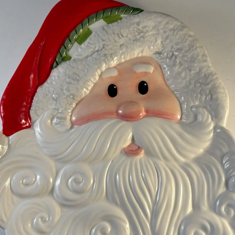 Fitz‎ and Floyd Santa Plate 9.5” Holiday Cheer White Red Christmas Santa Claus